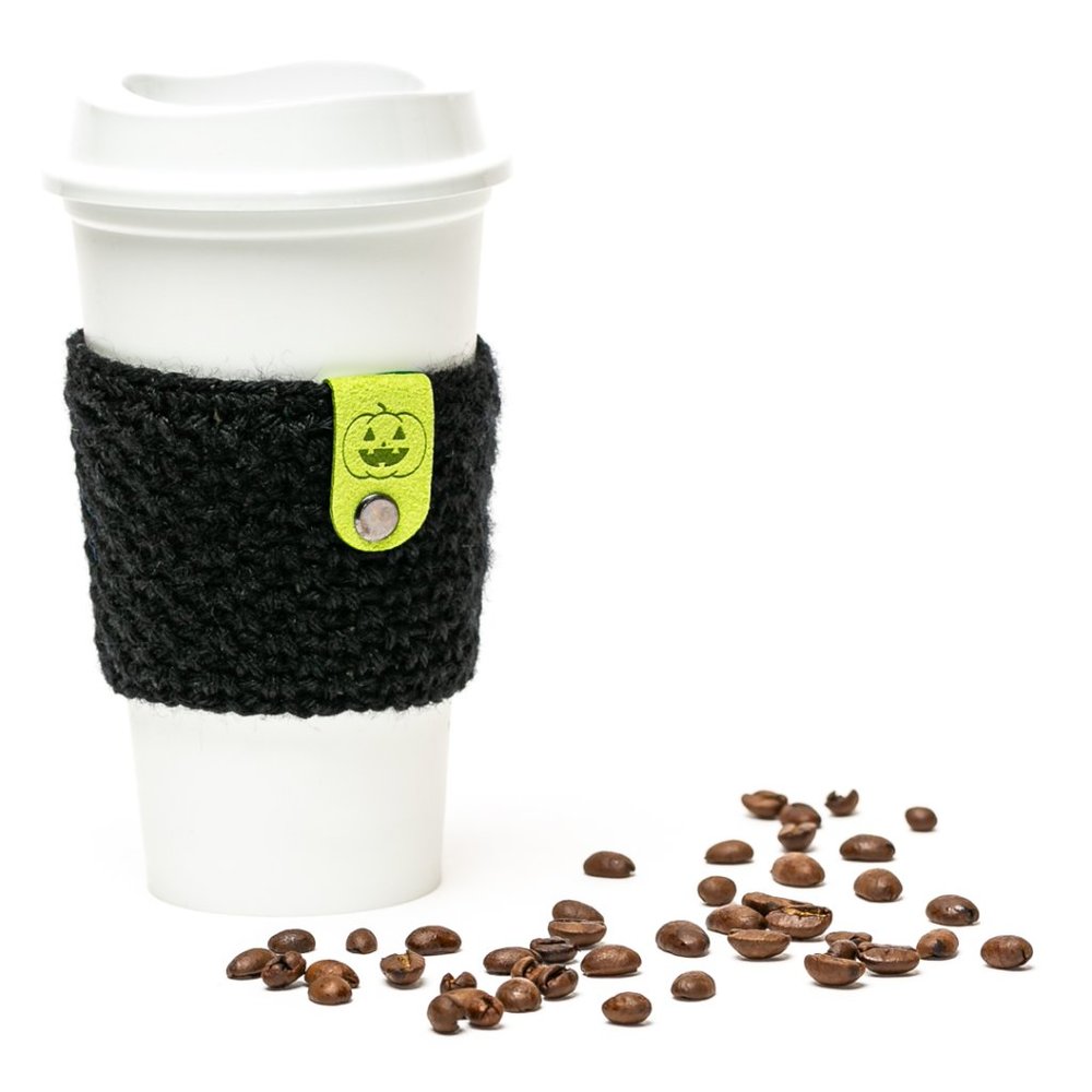 Halloween Coffee Cozy with Suede Custom Label
